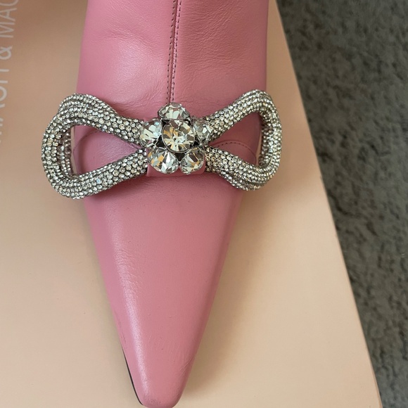 MACH & MACH Pink Leather Double Bow Crystal Bootie - Picture 5 of 11